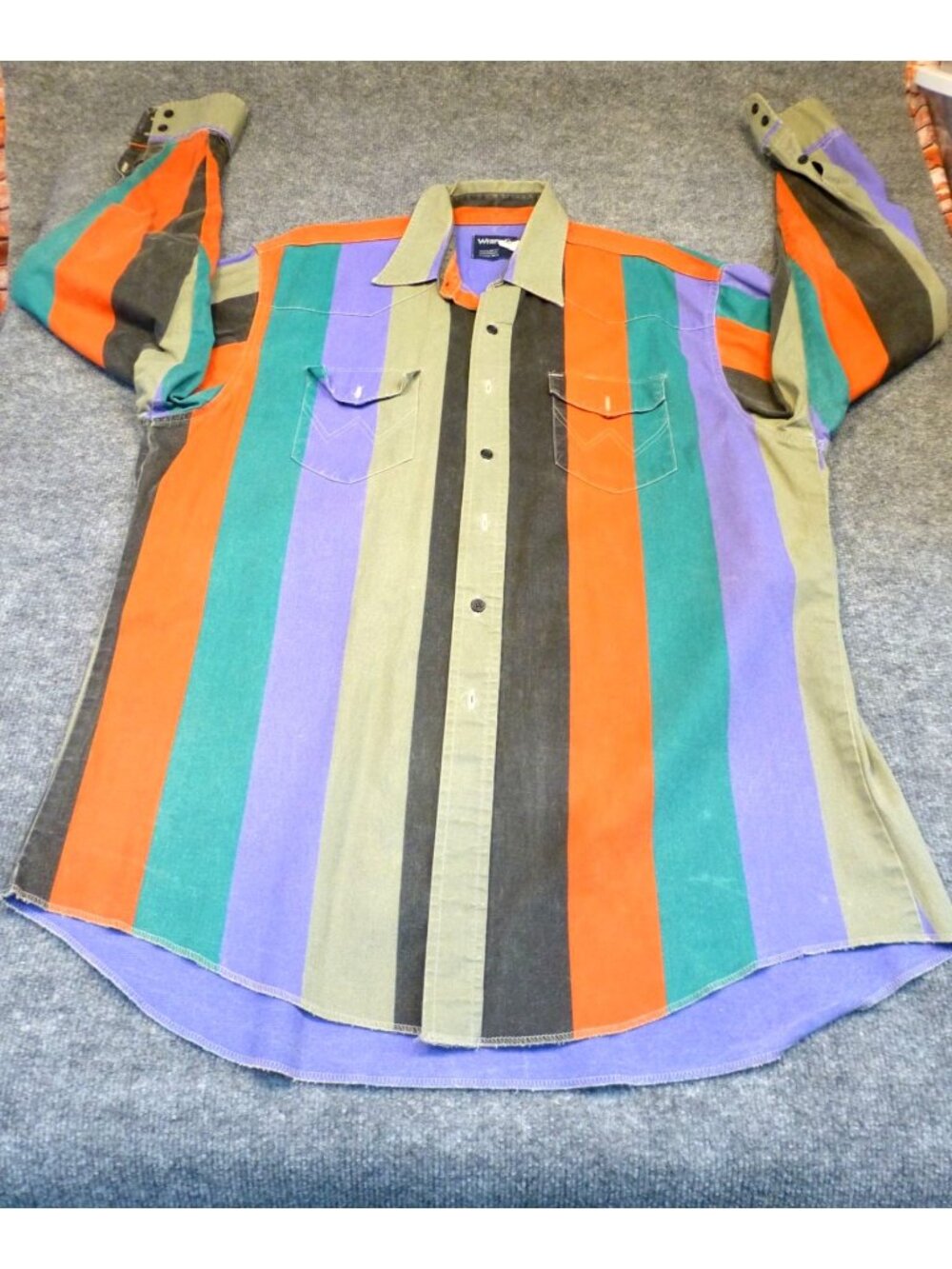 VTG 90s Wrangler Brushpopper Shirt Men 17.5 Wide Stripe Western Rodeo Cowboy Lon